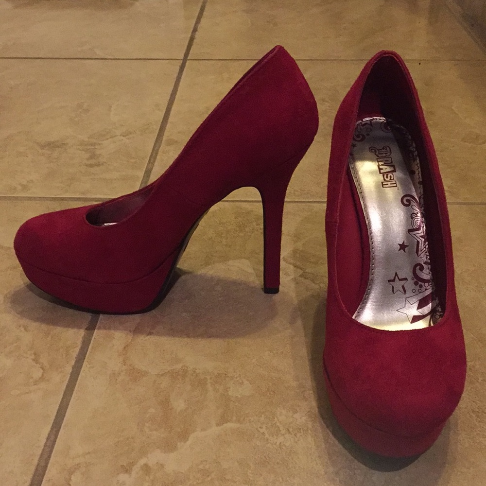 Red suede pump heels